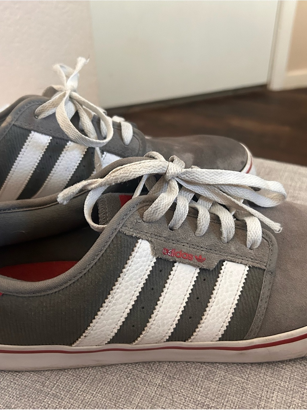 adidas Men's Gray Suede Low-Top Sneakers with White Stripes
